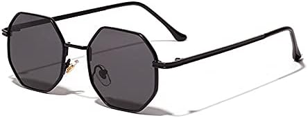 

Солнцезащитные очки в ретро-стиле 2027 года с металлической оправой в форме шестиугольника, модные, цвет розовое золото, зеркальные, защита от УФ-излучения UV400 MTZJH, Black Grey