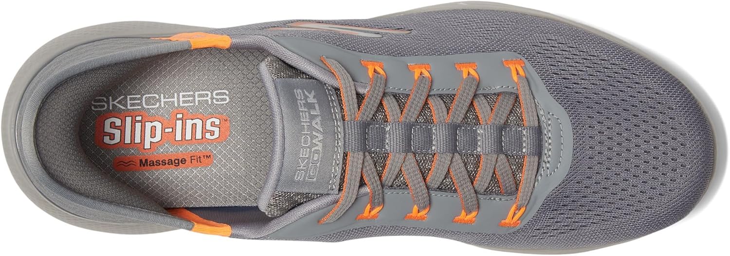 Мужские слипоны Skechers Hands Free Go Walk Massage Fit - Шведская модель, оранжевый/серый — фото 2