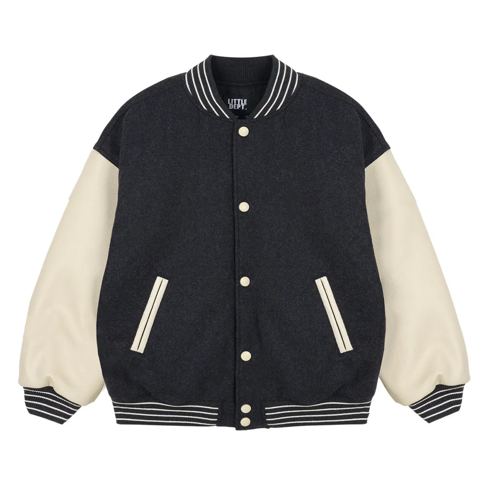 Детская серая куртка-бомбер в стиле varsity от Little Dept