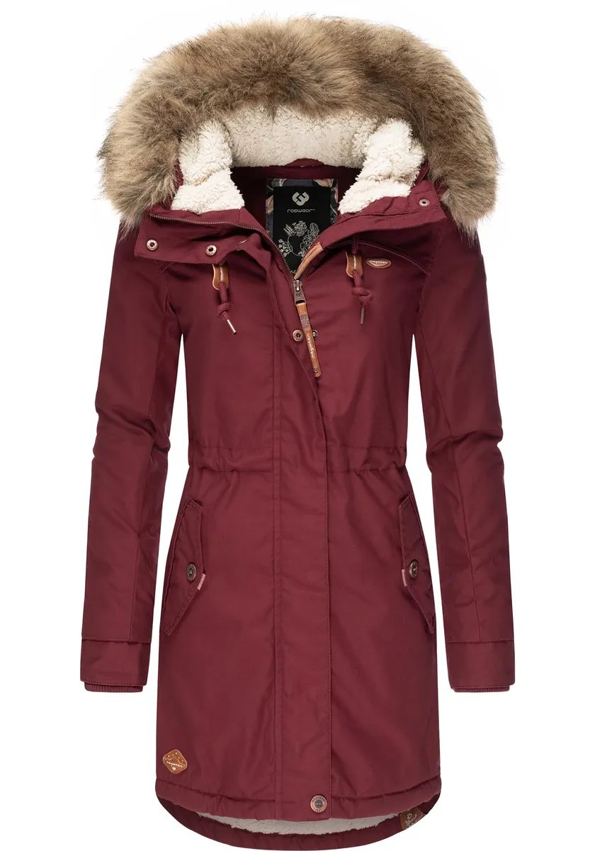 

Зимняя куртка Ragwear "Tawny" с капюшоном, стильная зимняя парка с большим капюшоном и воротником из искусственного меха, красный