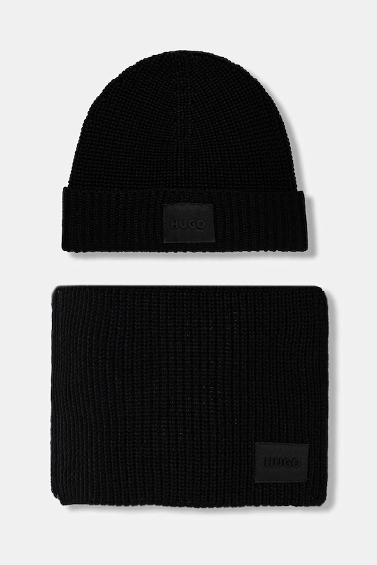 

Шапка и шарф с шерстью Hugo, черный
