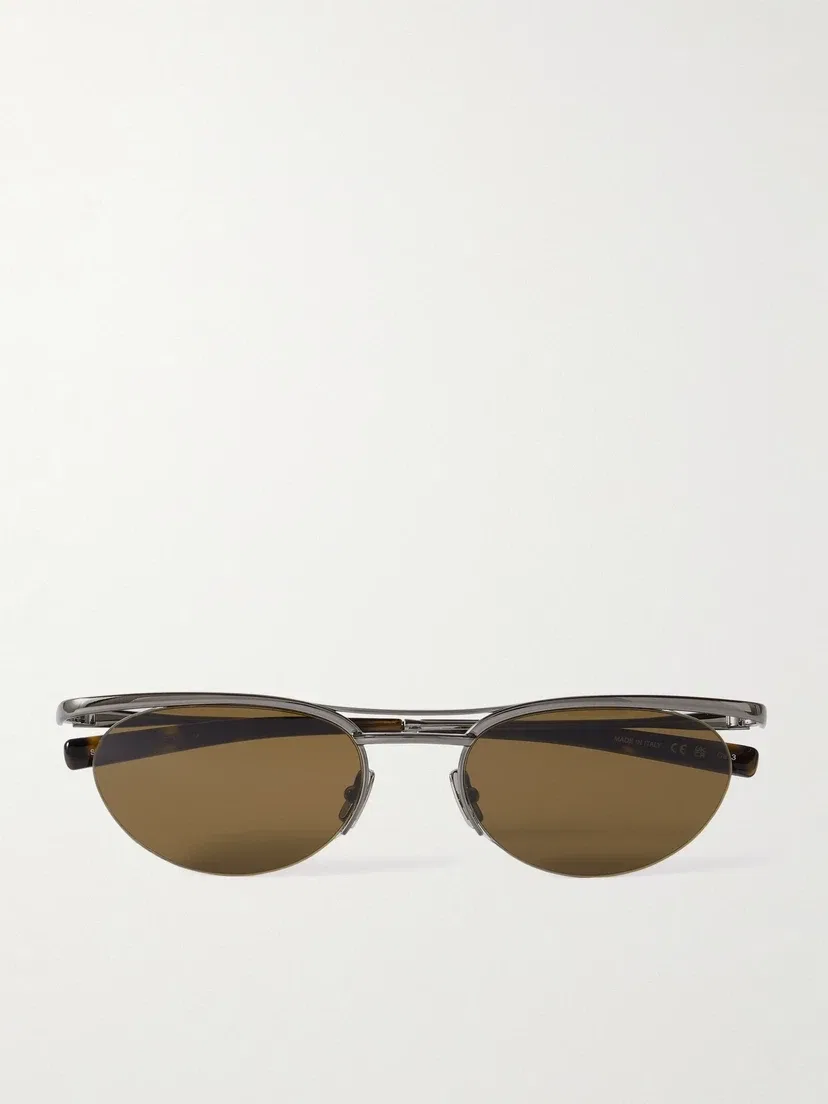 Солнцезащитные очки в овальной оправе серебристого цвета Saint Laurent Eyewear, серебряный