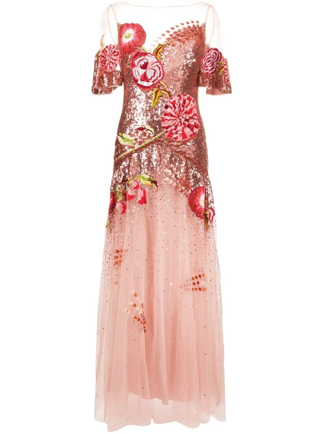 

Temperley London вечернее платье из тюля с цветочной вышивкой и пайетками, розовый