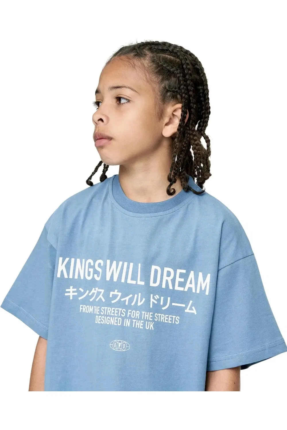 Футболка детская оверсайз с японским текстом Kings Will Dream, синий — фото 3