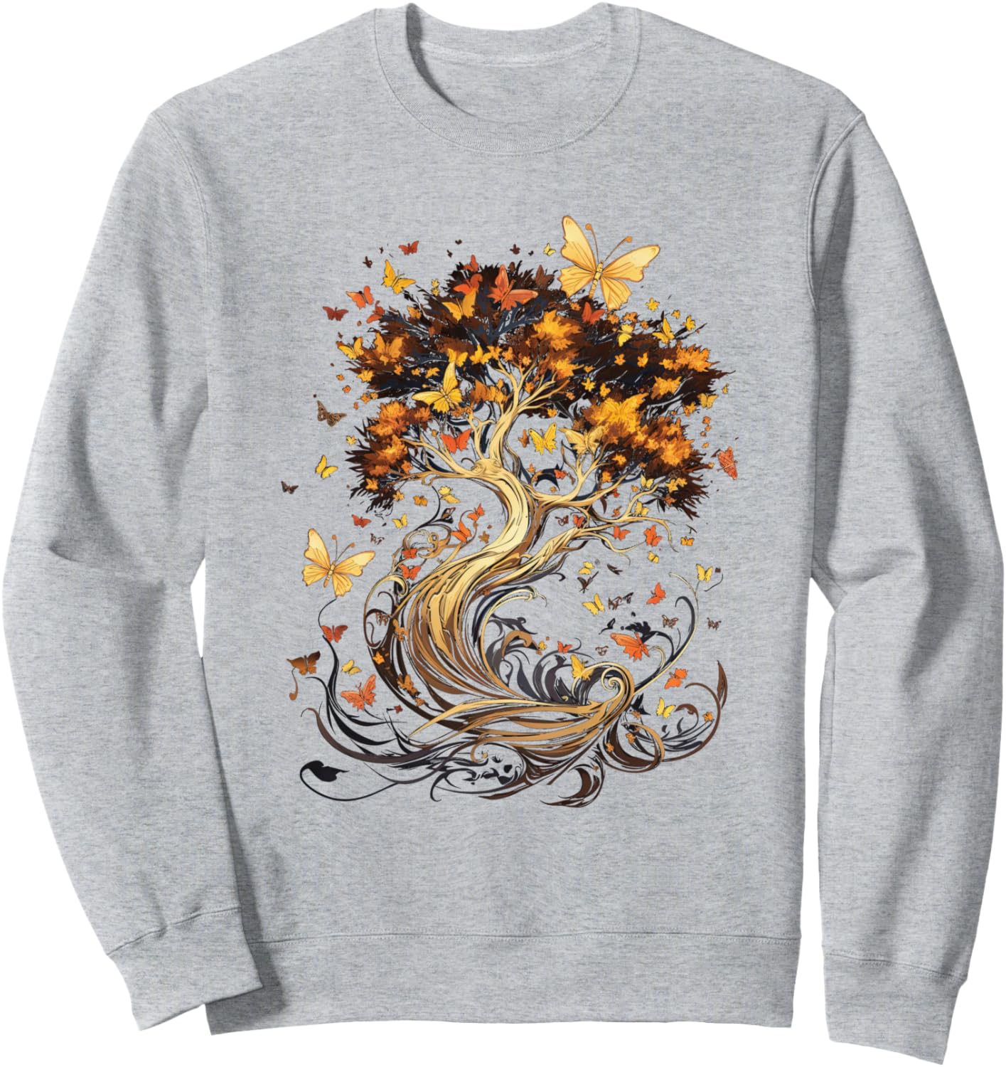 

Осенняя толстовка с изображением осенних листьев, дерева и бабочки Autumn Design With Butterflies And Trees, серый