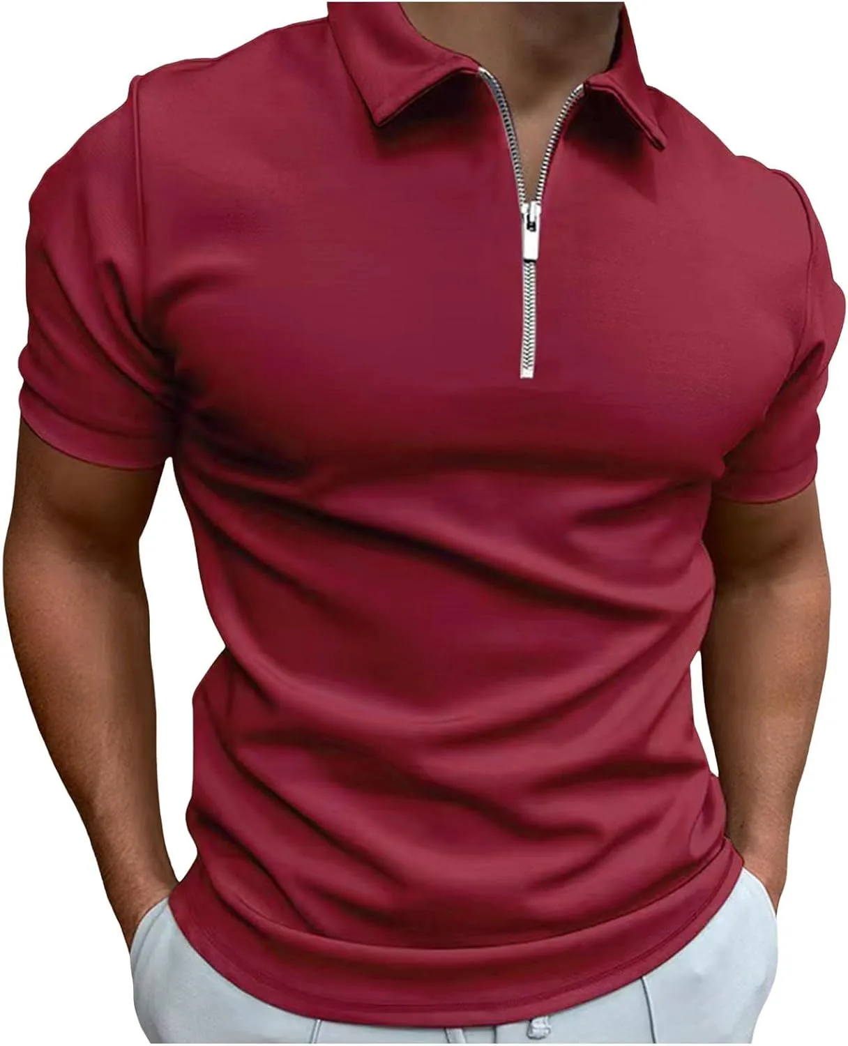 Мужская поло с молнией короткий рукав slim fit