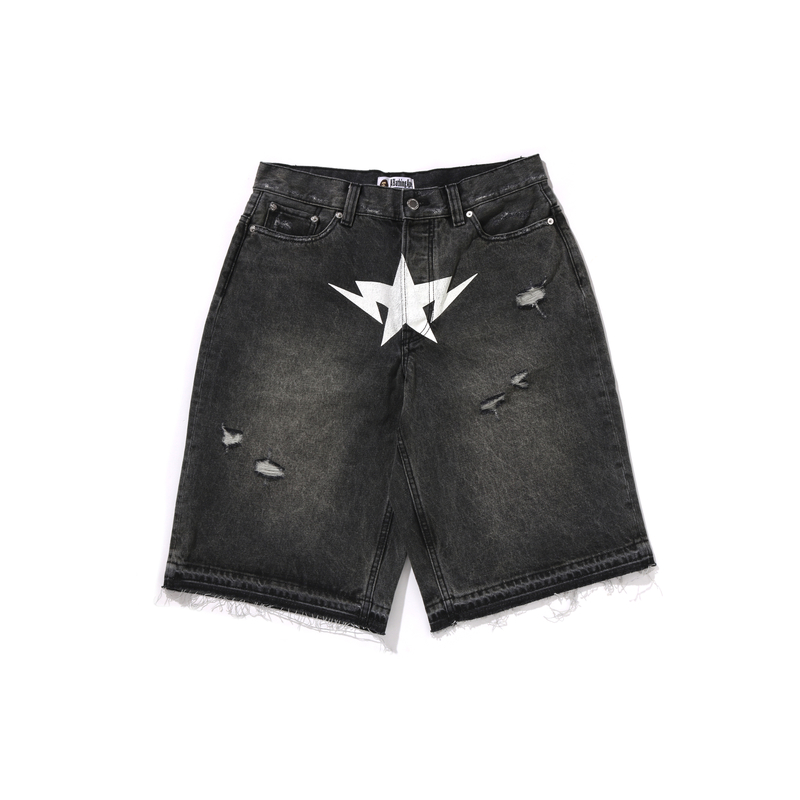 Bape Destroyed Sta расслабленные джинсовые шорты 13Oz A BATHING APE, черный