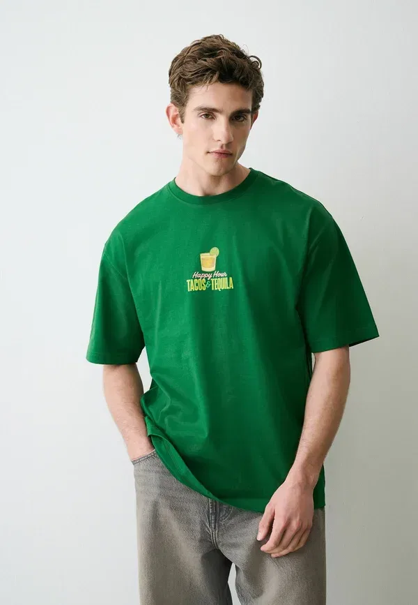 Футболка Next Boxy fit graphic print heavy weight t-shirt, зеленый тако — фото 3