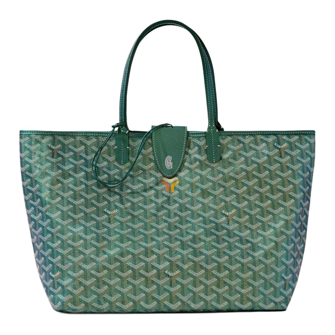 

GOYARD Сумка-шоппер Saint Louis из холста с кожаной отделкой, сумка-тоут, сумка-труба унисекс, жемчужно-зеленая