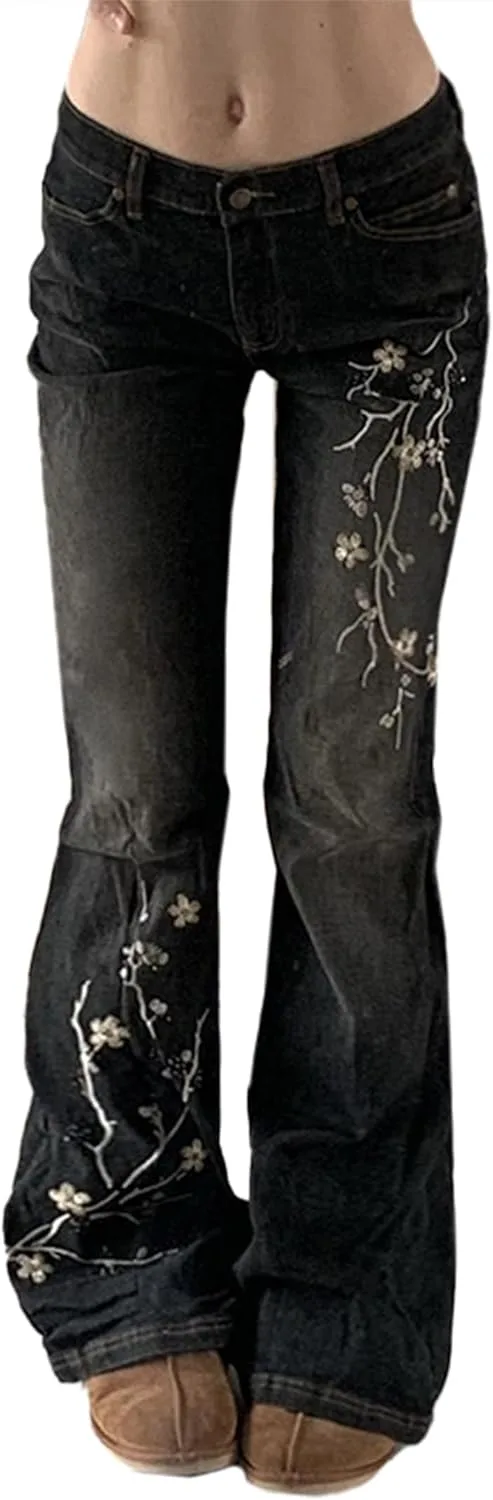 

Женские джинсы bell bottom с вышивкой, stretchy, mid rise EMMIOL