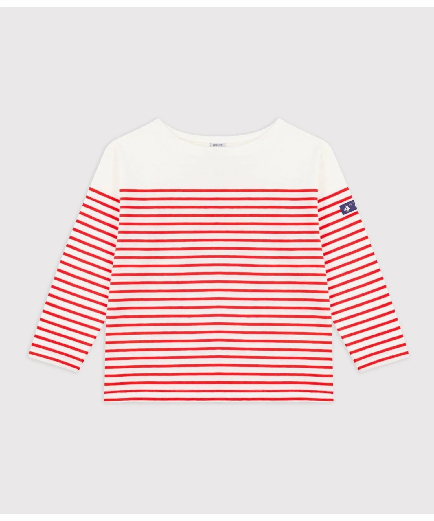 Пуловер Marinière с длинными рукавами PETIT BATEAU, Off-white/Red — фото 3
