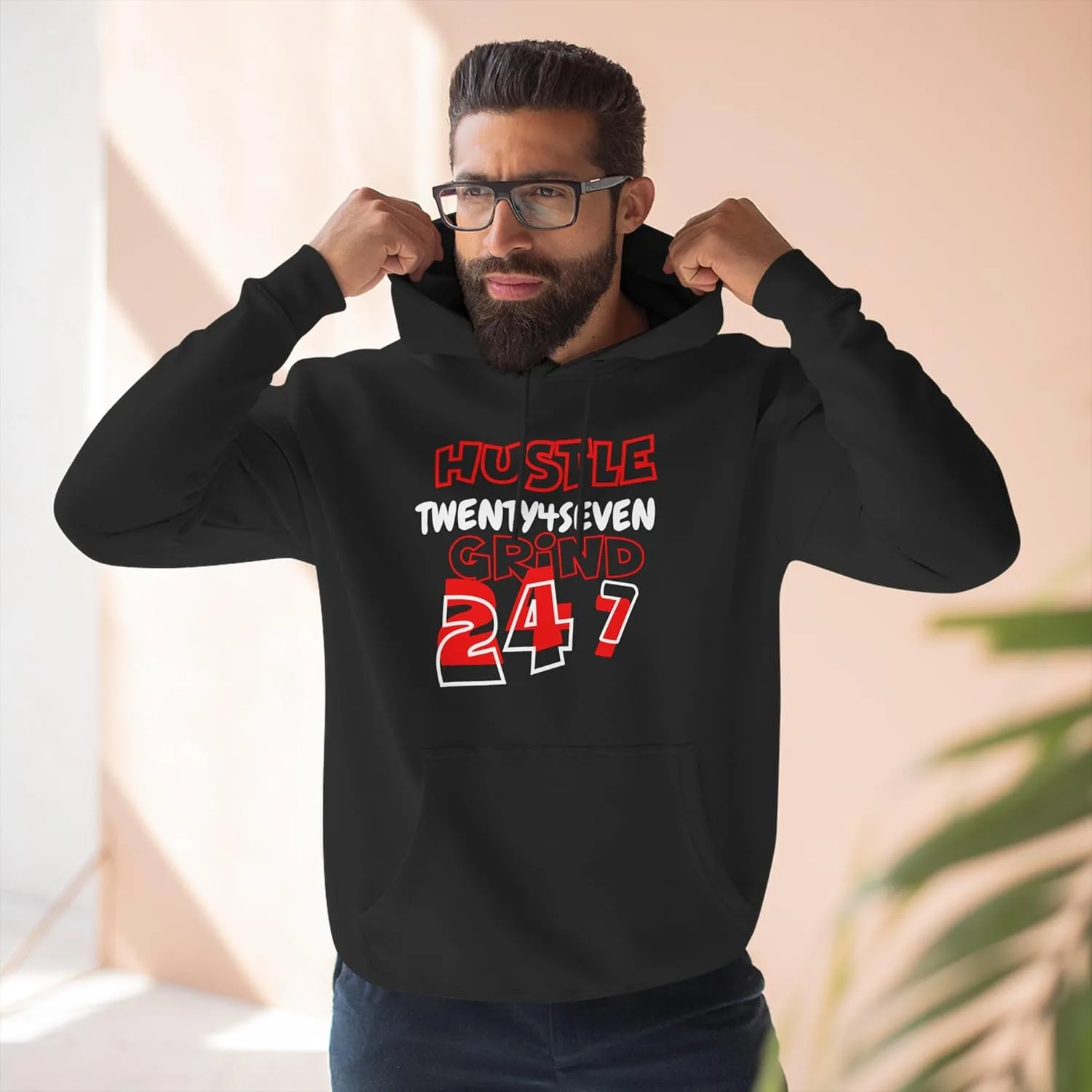 Худи Hustle 24/7 - мотивационная толстовка для предпринимателей, тех, кто подрабатывает, и целеустремленных людей | Пуловер Grind Mindset GENERIC, черный — фото 2