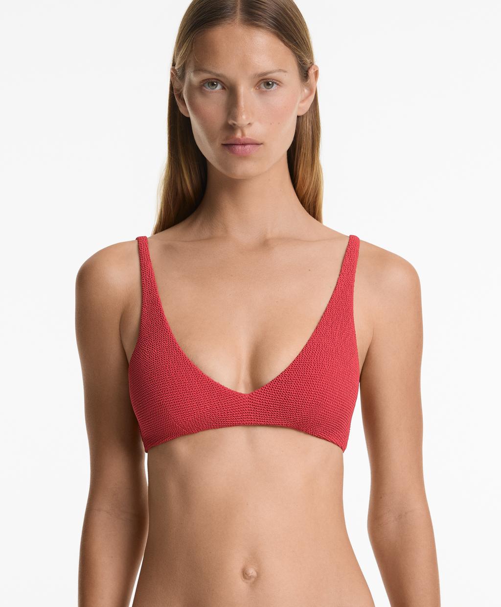 

Волнистый топ бикини на бретельках Oysho, цвет Dark Coral Pink
