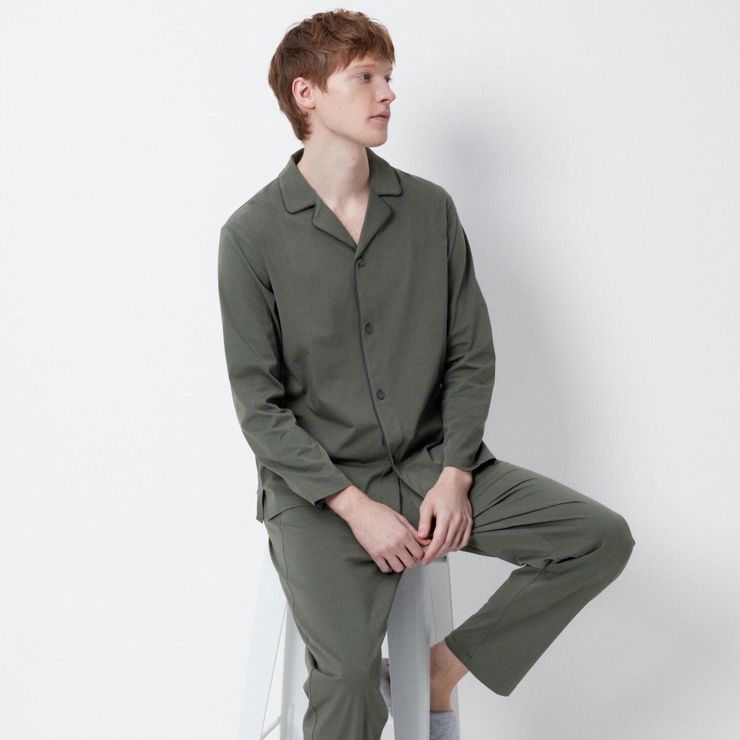 

Пижама UNIQLO AIRism хлопковая с длинным рукавом, темно-зеленый