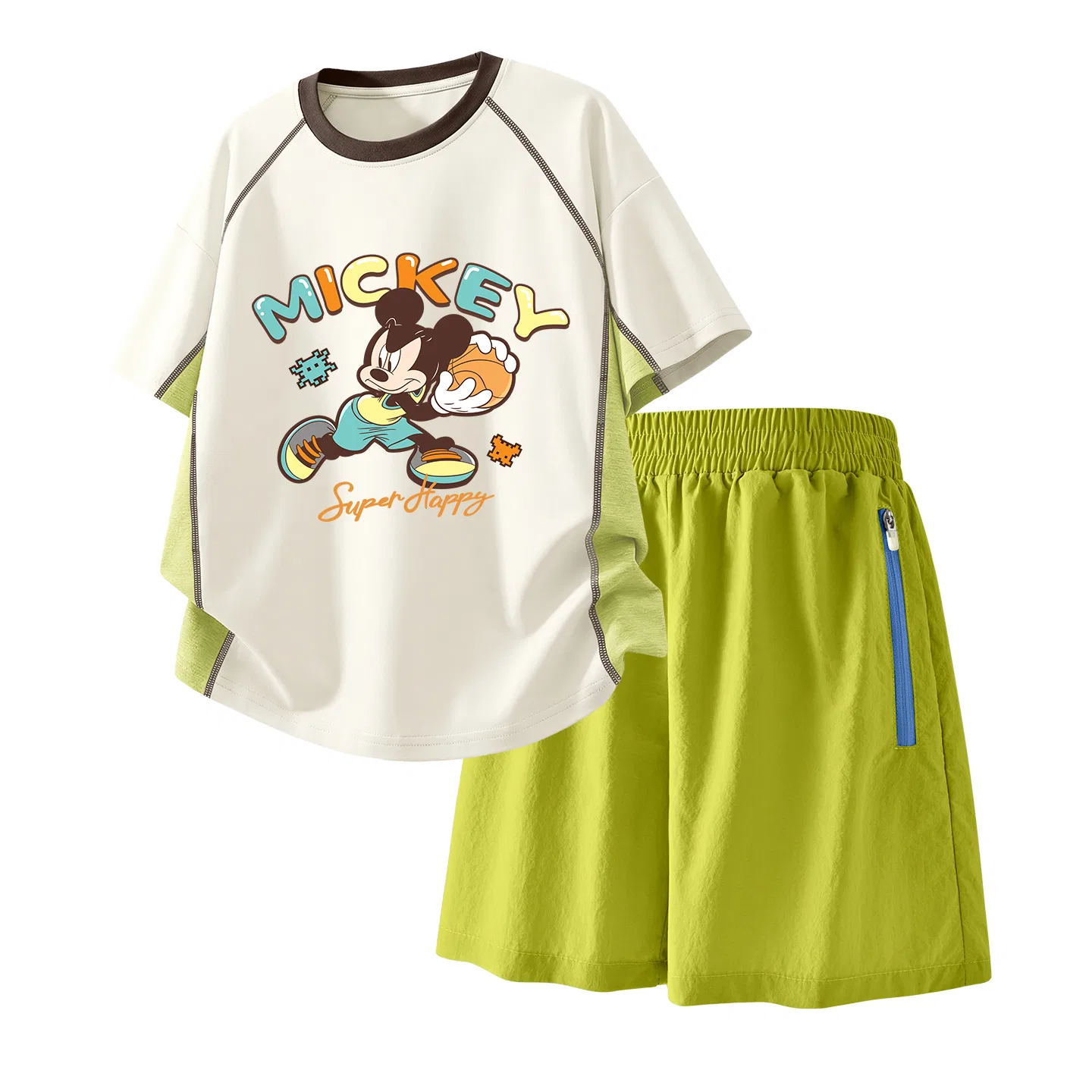 Детский спортивный костюм Casual Sportswear 2 Piece Set Disney, Di Chuanqiu White+Solid Color Camellia Green