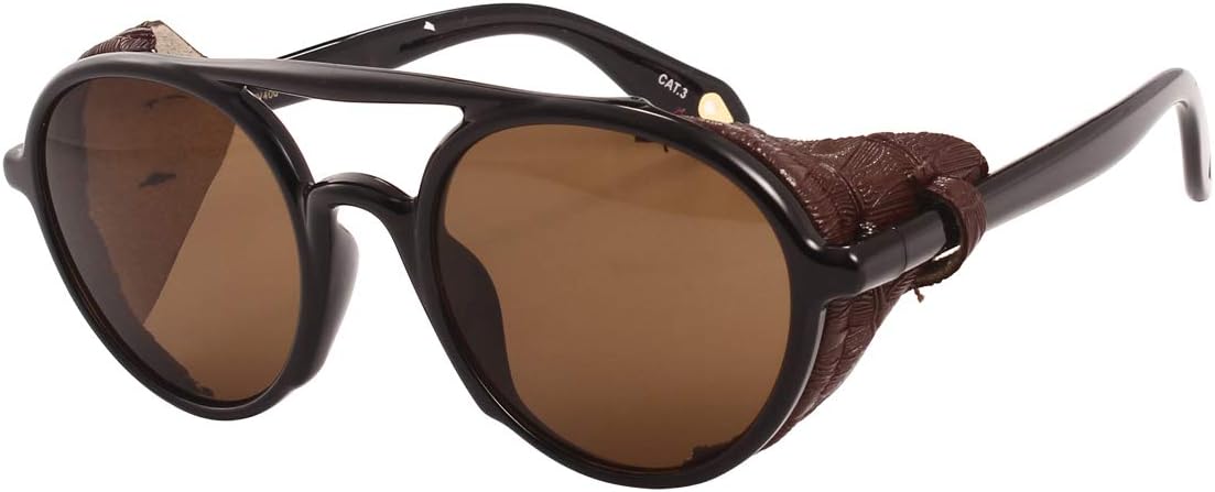 

Поляризованные солнцезащитные очки для мужчин и женщин в стиле ретро-стимпанк, круглая оправа, очки для вождения, 100% защита от УФ-излучения MAGIC ROSE, Bright Black / Full Tea