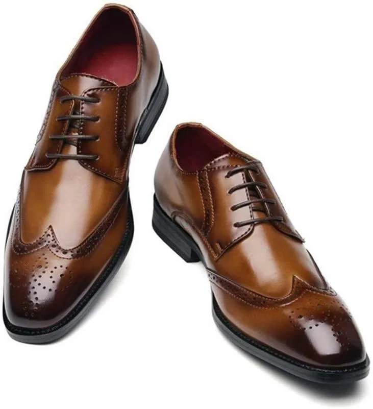 Туфли Kleid Oxford Formale Schuhe für Männer Schnürung Flügelspitze Brogue Schuhe Cowide Gummi-Sohle Anti-Rutsch-Low Top Non Slip Block Heel Abschlussball Generic, Braun — фото 3