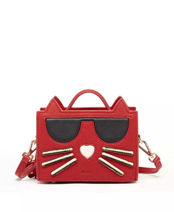 

Кожаная сумка Cat через плечо, женская сумочка с красным крестом SUSU