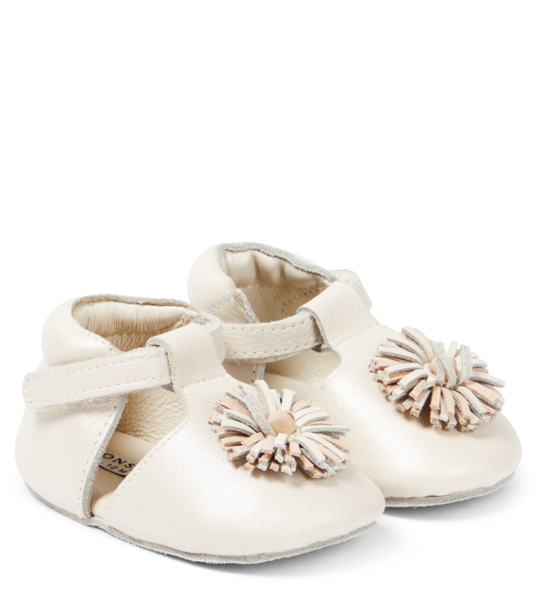 

Кожаные туфли с аппликацией Baby Poms Donsje, Off White Metallic