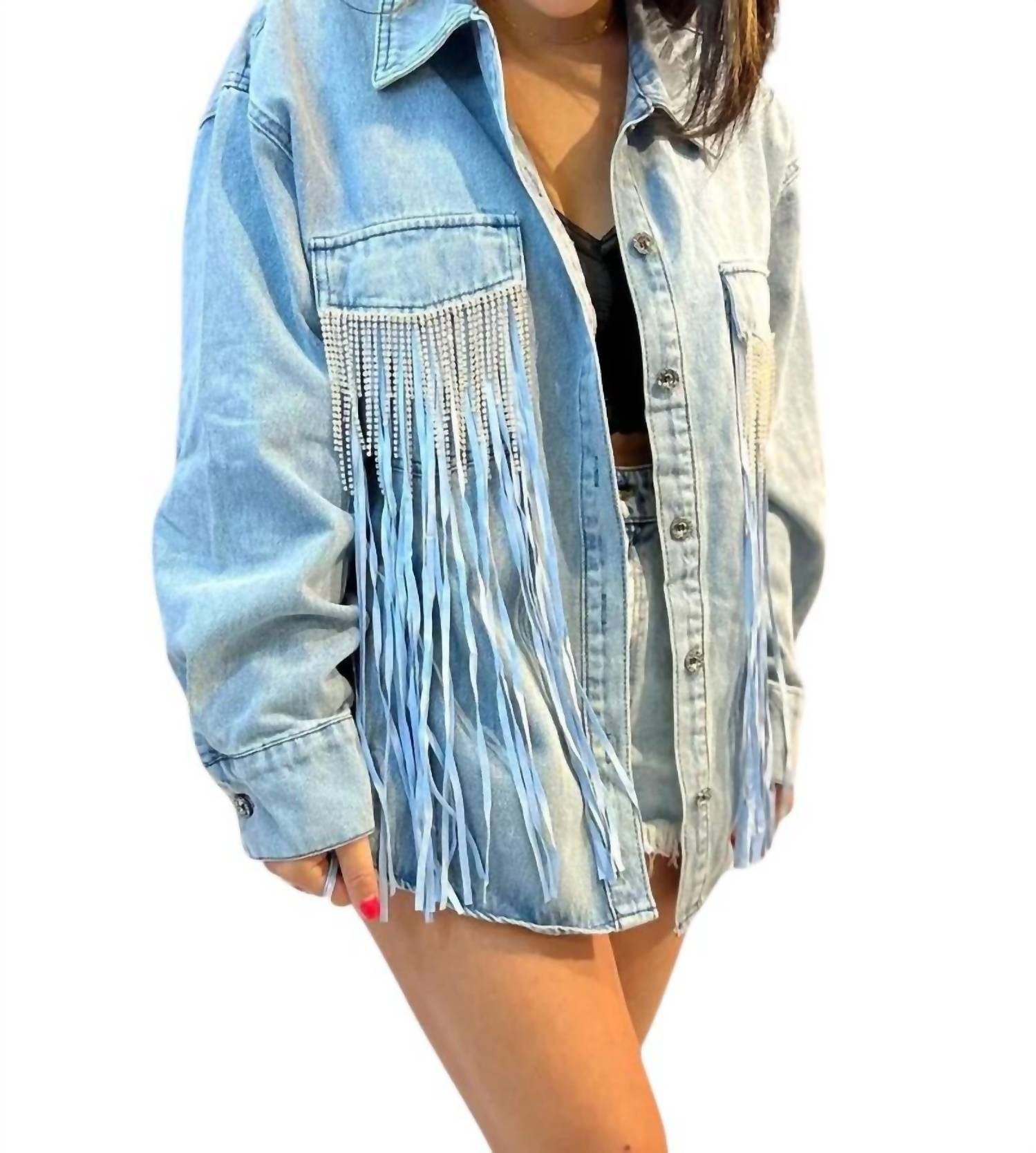 

Джинсовая куртка Tyra Double Fringe из светло-синего денима JadyK