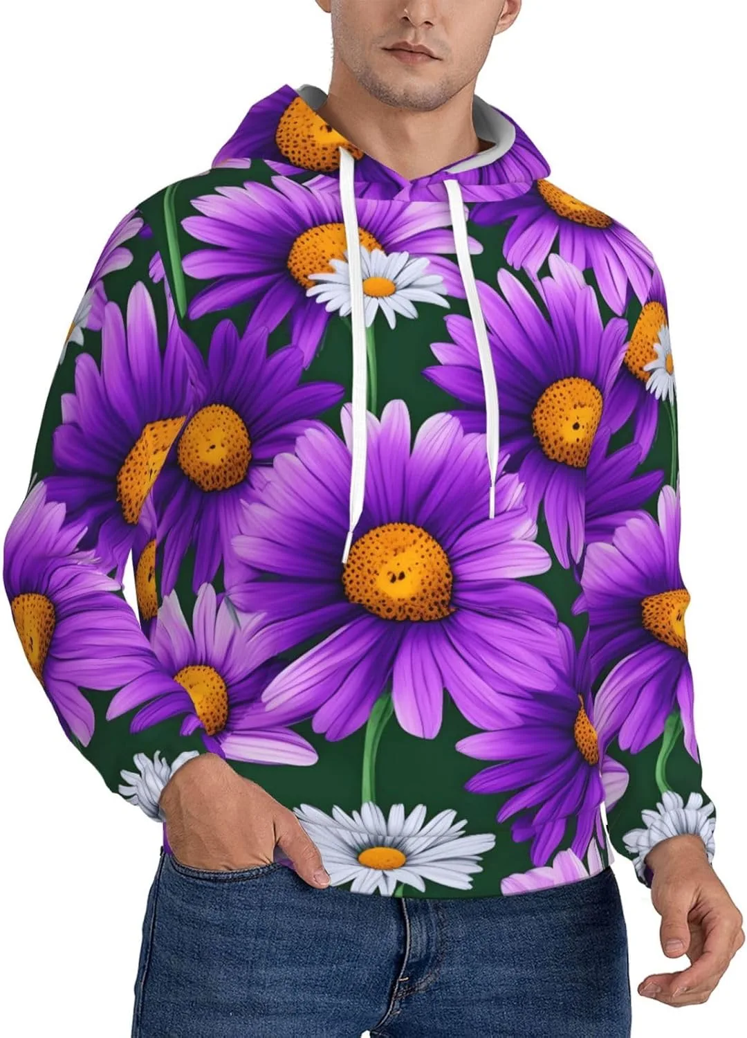 

Толстовка с капюшоном BaerK мужская, флисовая, с принтом "Purple Daisy", на молнии