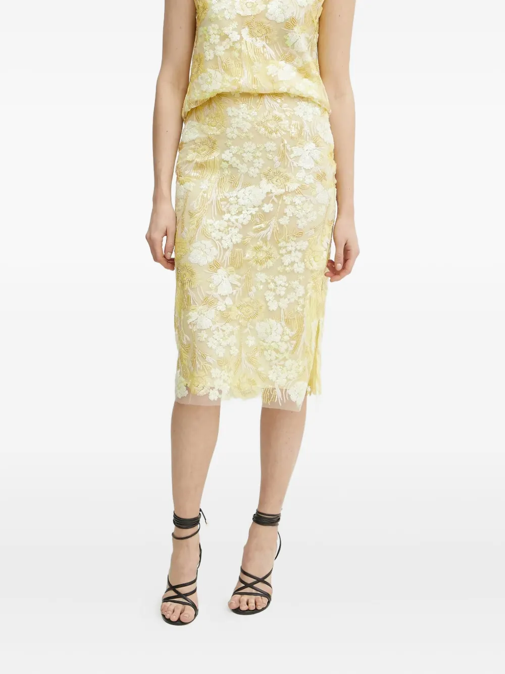 

Юбка с вышивкой цветами и пайетками Ermanno Scervino, желтый