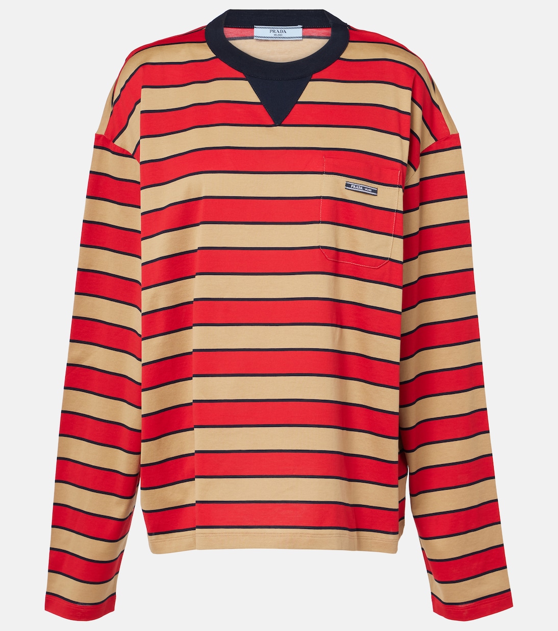 

Полосатая хлопковая футболка Prada, Cammello + Rosso