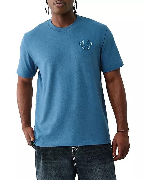 

Винтажная футболка с изображением Будды в стиле «пуф» True Religion, синий