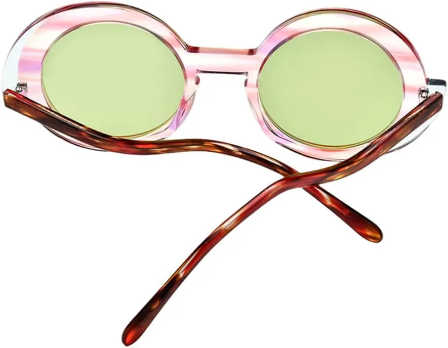 

Поляризованные солнцезащитные очки из ацетата для мужчин, милые S-образные, ретро, ​​модные, круглые, цветные, солнцезащитные очки UV400 для женщин MTZJH, Pink Green