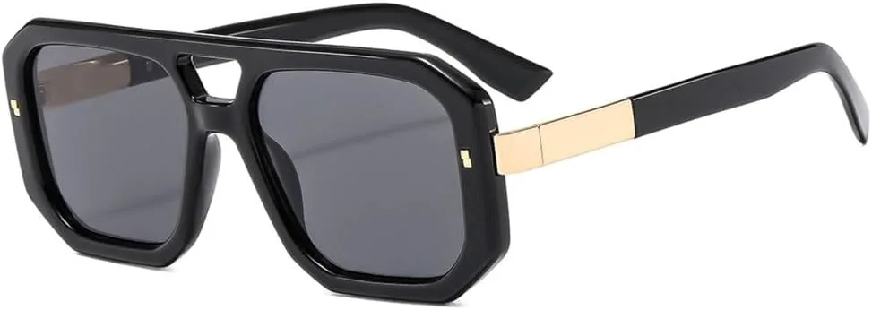 

Ретро солнцезащитные очки с двойной перемычкой для женщин и мужчин, модные солнцезащитные очки в цветной оправе с защитой от УФ-излучения UV400 TYUVIVO, Black Black