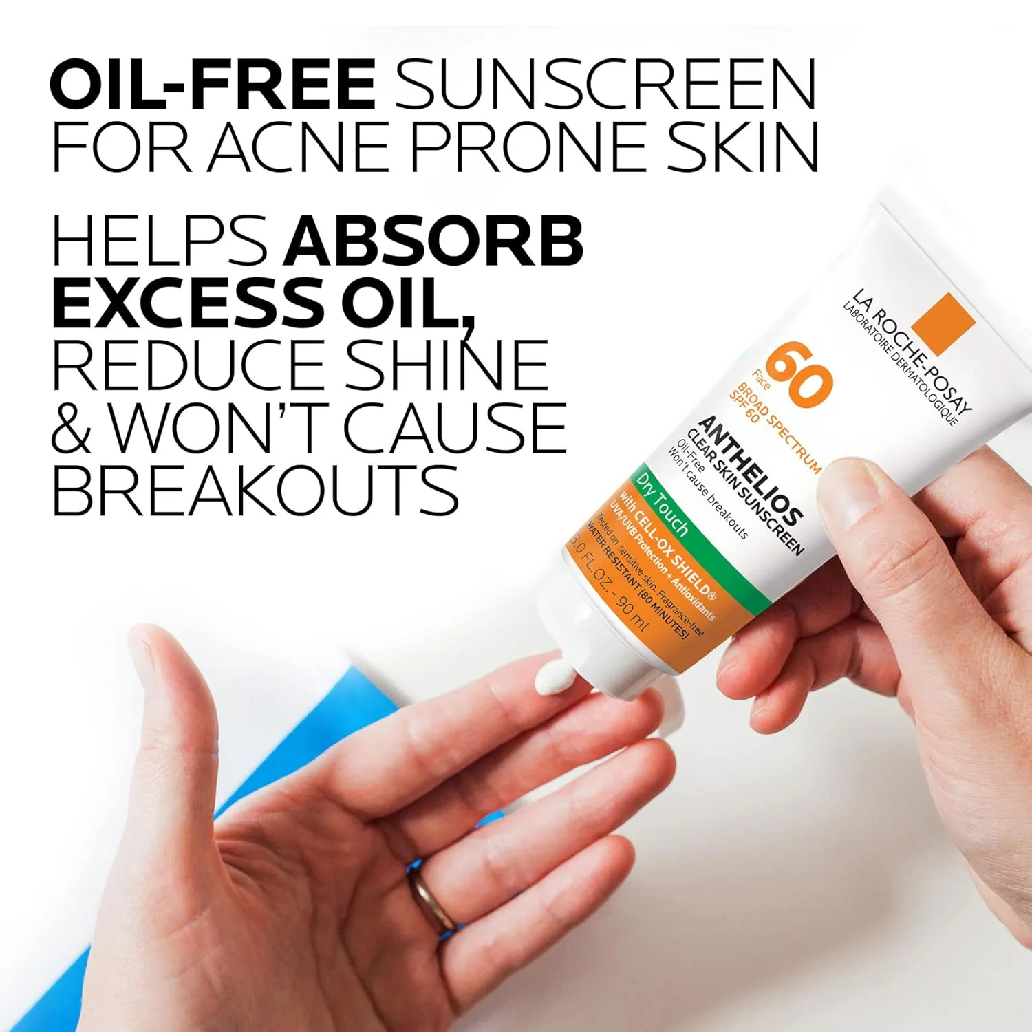 La Roche-Posay Anthelios Clear Skin солнцезащитный крем Dry Touch SPF 60, для лица, без масла, матирующий, широкий спектр SPF с антиоксидантами, нежирный, без оксибензона, дорожный размер 89 мл (1 шт.), White — фото 3