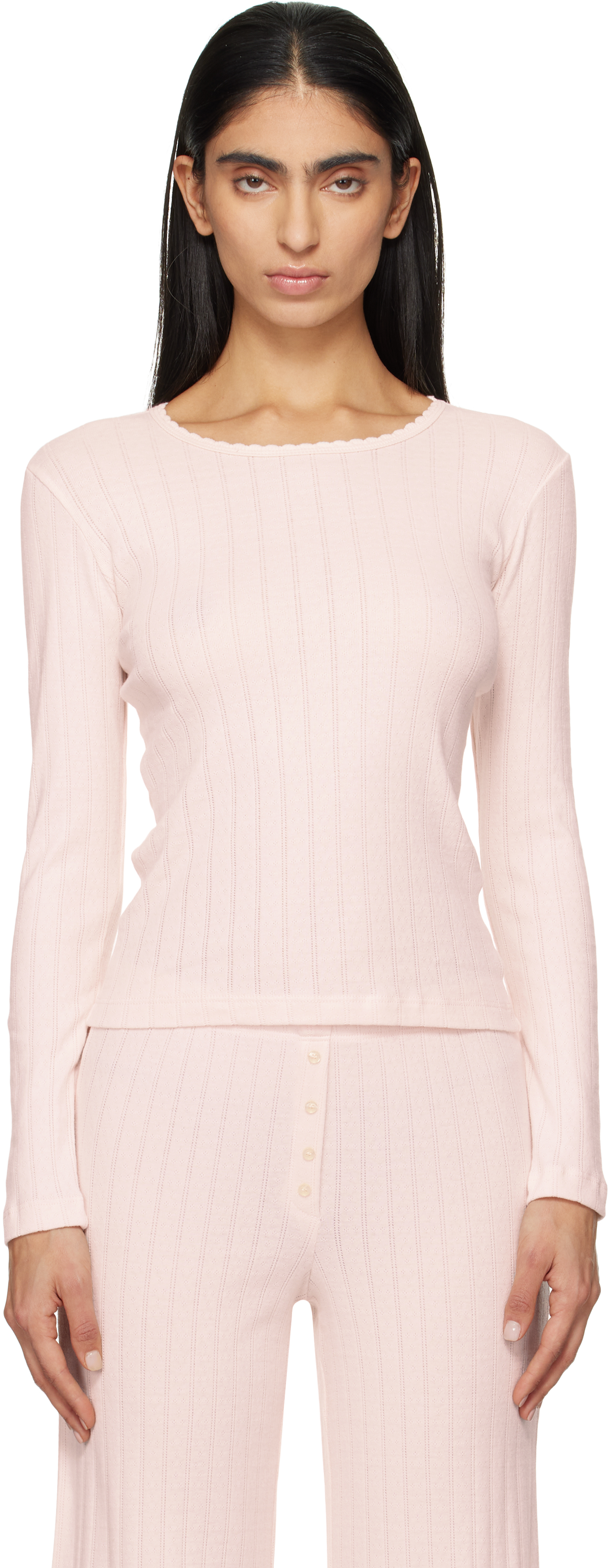 

Футболка LEET Pink Pointelle lim Fit с длинным рукавом LESET