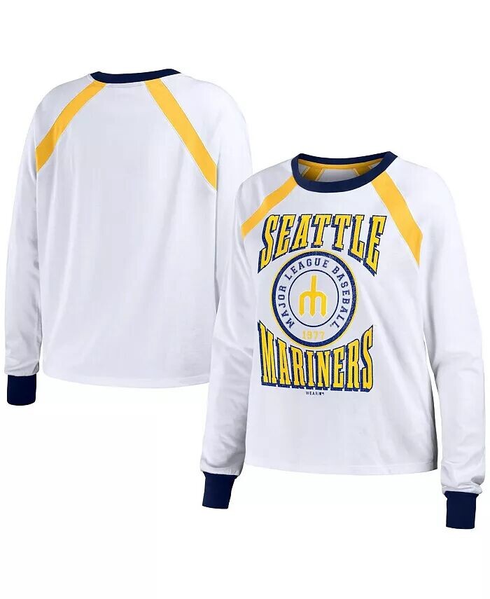 

Женская белая рваная футболка с длинным рукавом реглан Seattle Mariners Wear By Erin Andrews, белый