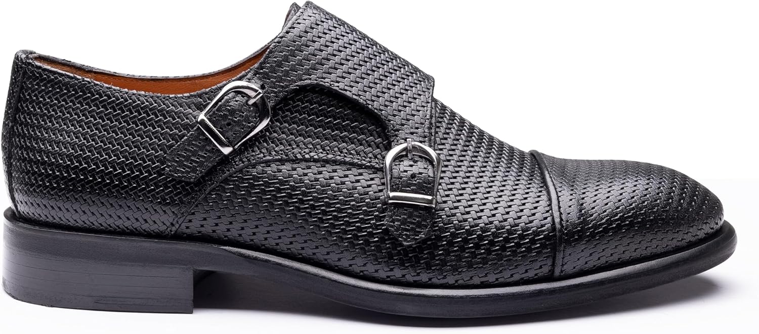 

Мужские черные туфли с двумя пряжками - ручная работа из кожи полного слоя, премиальные туфли ручной работы для делового и официального ношения Ek Enes Kara