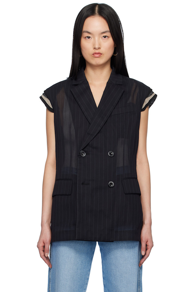 

Жилет из высококрученого вуаля Sacai, черный