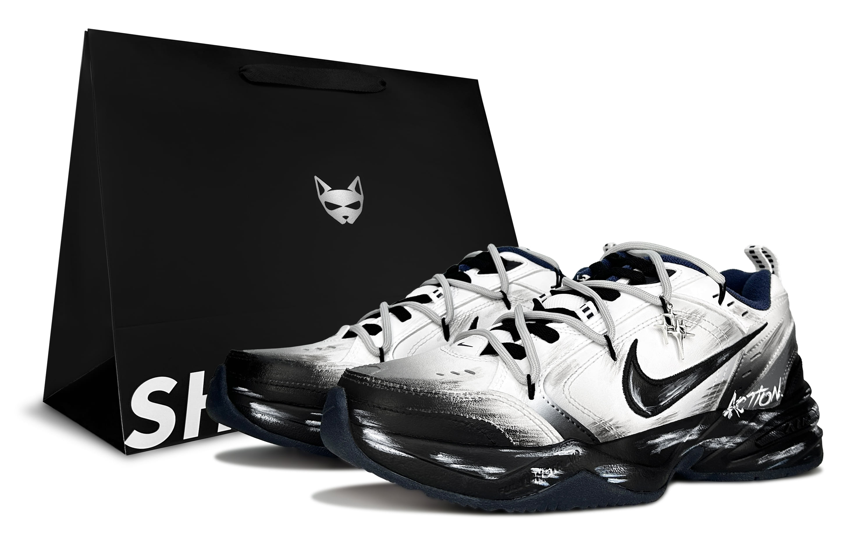 

Nike Кроссовки Unisex Air Monarch 4 Black White с амортизацией, износостойкие, низкие, массивные