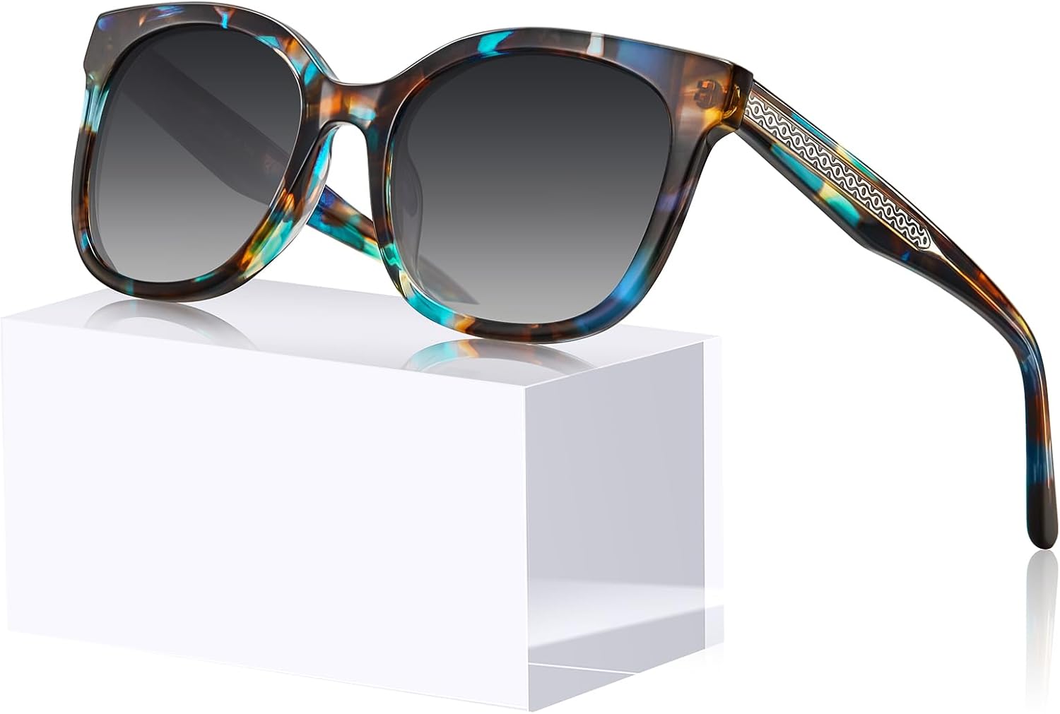 

Женские поляризованные солнцезащитные очки CARFIA «Кошачий глаз» из ацетата с защитой от УФ-излучения, ретро-очки для женщин с рельефным узором и проволочным каркасом, 1. Blue Tortoise Frame + Gradient Grey Lens