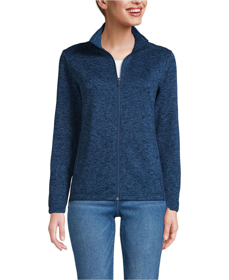 

Женская флисовая куртка-свитер на молнии Lands' End, Classic navy muted heather