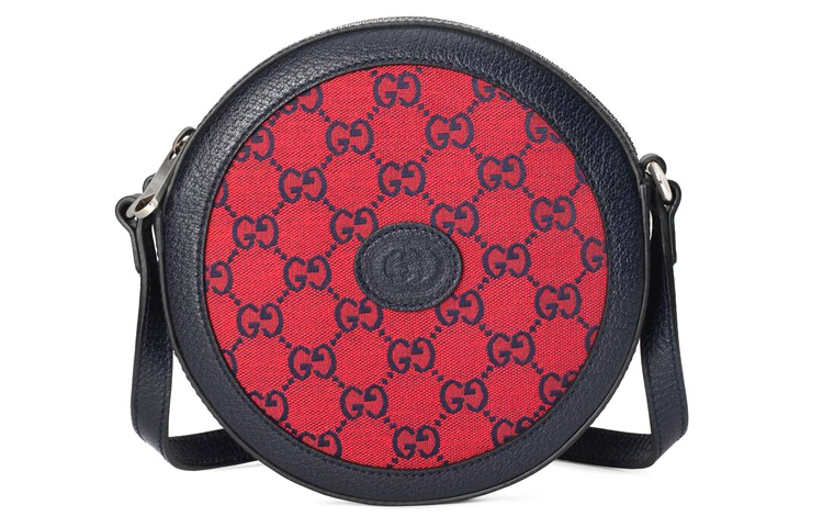 

GUCCI Валентиновская коллекция холщовая с кожаной круглая сумка через плечо кроссбоди женская красная и тёмно-синяя
