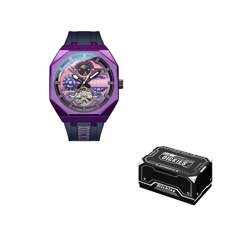 

Dickies Часы Sun Moon And Stars Wrist Watch Mechanical Movement Silicone Strap Purple Watch Dial Men's Watch Packaging, 220M60LYXCL-485P6-62JX