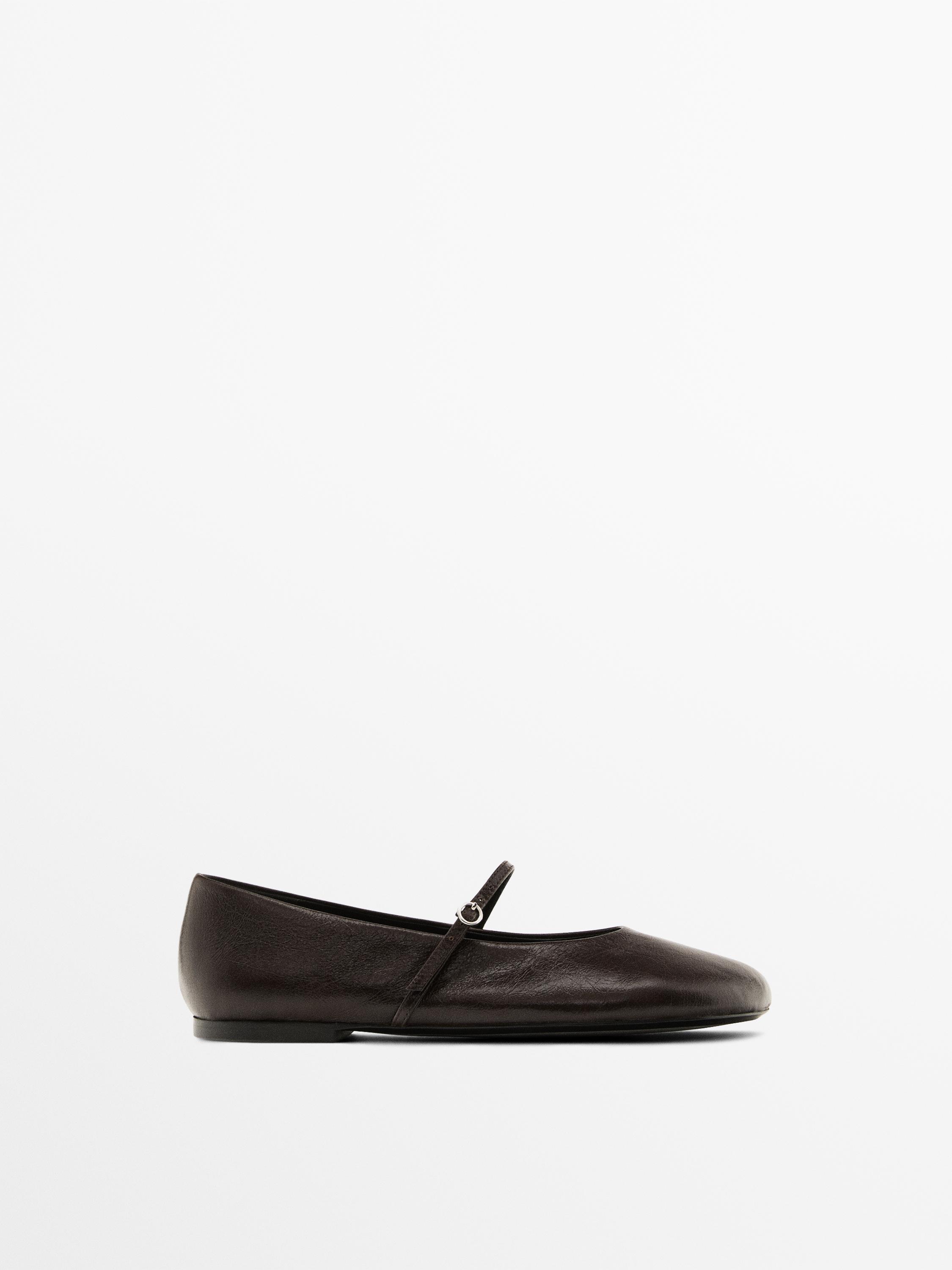 Мягкие балетки с пряжкой Massimo Dutti, коричневый