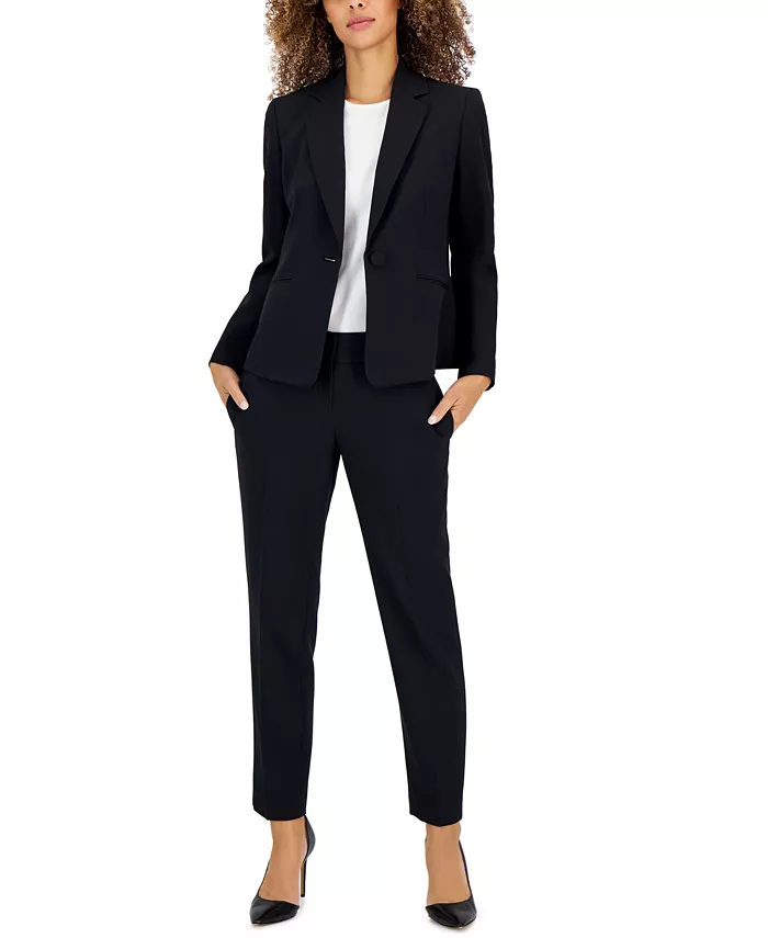 

Женский креповый брючный костюм с одной пуговицей, Regular & Petite Le Suit, черный