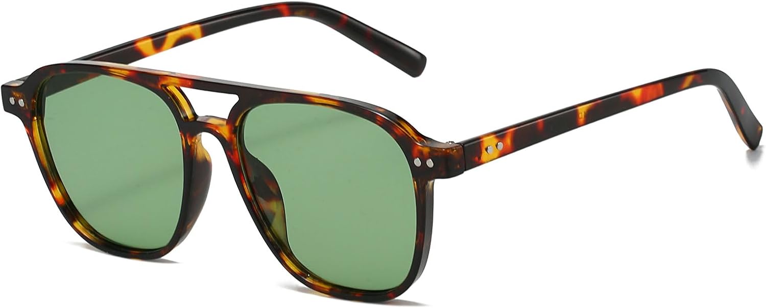 

Солнцезащитные очки YAMEIZE в стиле ретро с двойной перемычкой — для женщин и мужчин, в стиле «пилот» 70-х годов, винтажные, с защитой UV400, квадратной формы, для вождения, Leopard Green