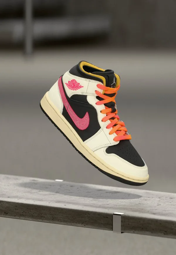 Кроссовки air jordan 1 mid se hightop Jordan, Pale Ivory/Racer Pink/Black/University Red