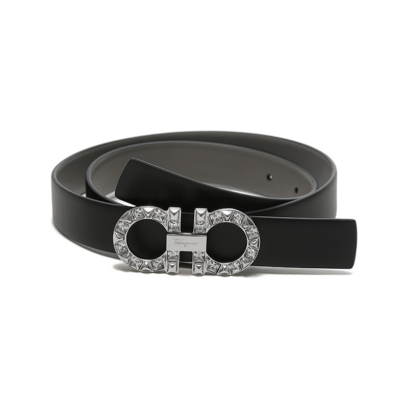 

Ferragamo Женский кожаный ремень из коровьей кожи шириной 2.5 см, Black/Gray