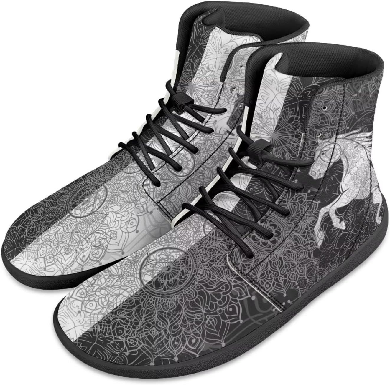 

Мужские кроссовки Barefoot Shoes с принтом Datura Animals: высокие, с широким носком, на шнуровке, с нескользящей подошвой, для тренировок и бега Xixirimido, Horse Datura Print