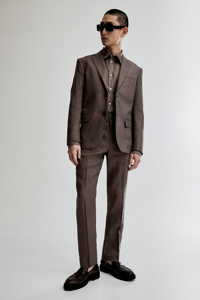 

Льняные костюмные брюки slim fit H&M, бежевый