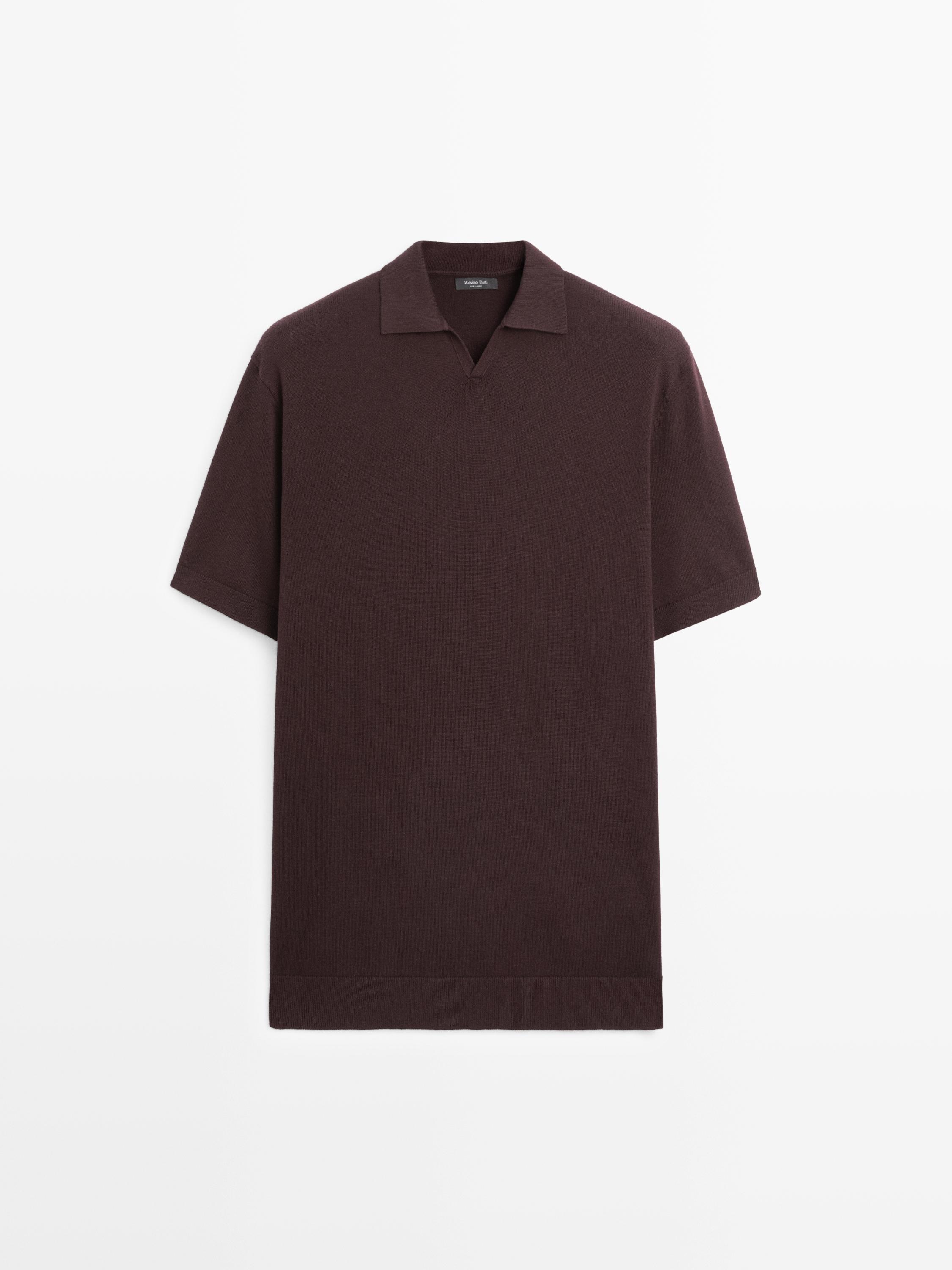 Вязаный свитер-поло из хлопковой смеси Massimo Dutti, burgundy — фото 2
