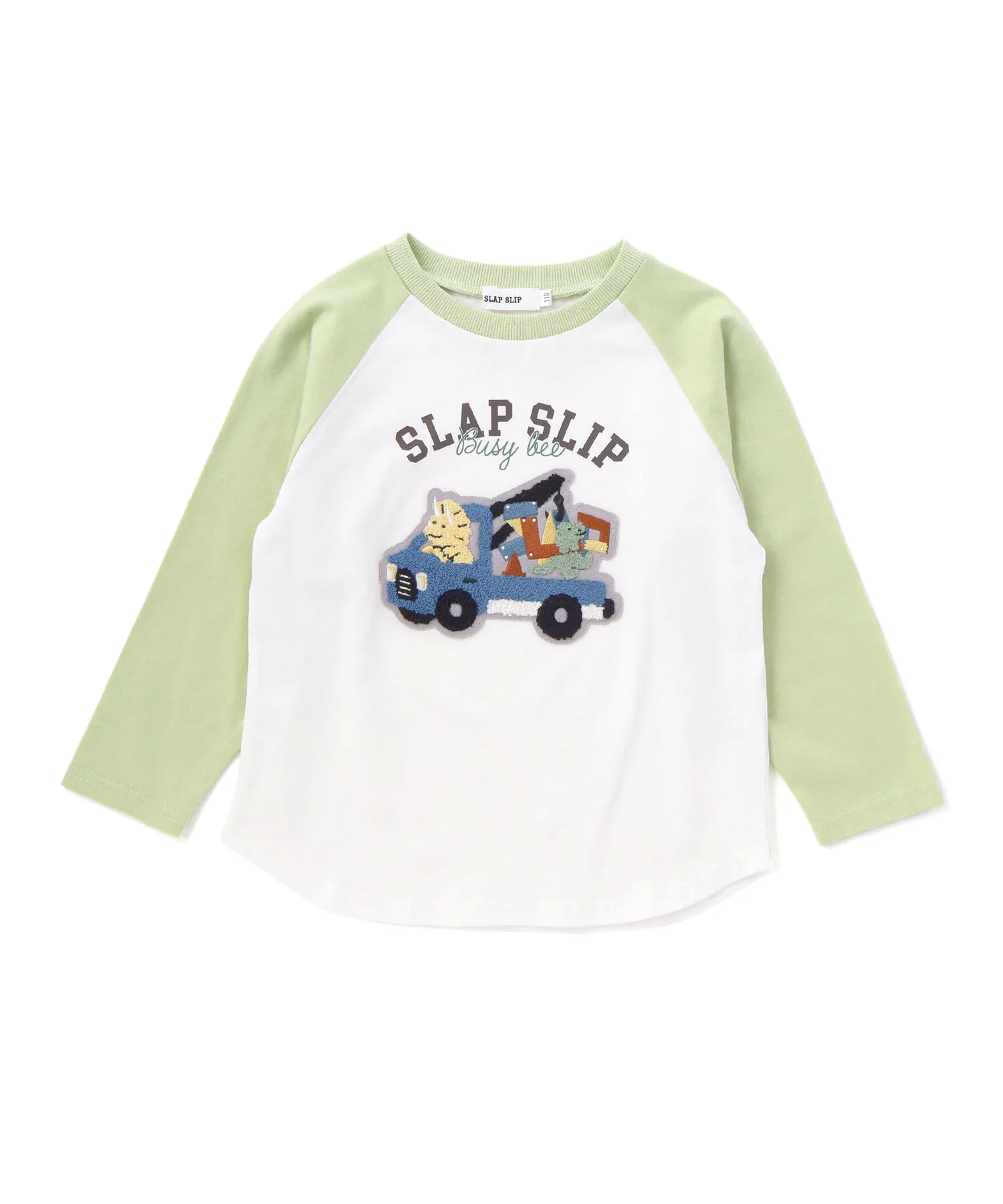 Детская футболка с вышивкой динозавров SLAP SLIP зелёная