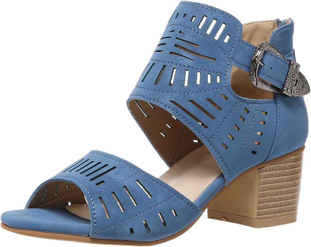 

Женские сандалии на каблуке с вырезами, открытым носком, летние, с массивным каблуком, ремешком на пятке и вокруг щиколотки, удобные дышащие мюли с открытым носком, с устойчивым низким каблуком, слайдоны на каблуке Generic, синий